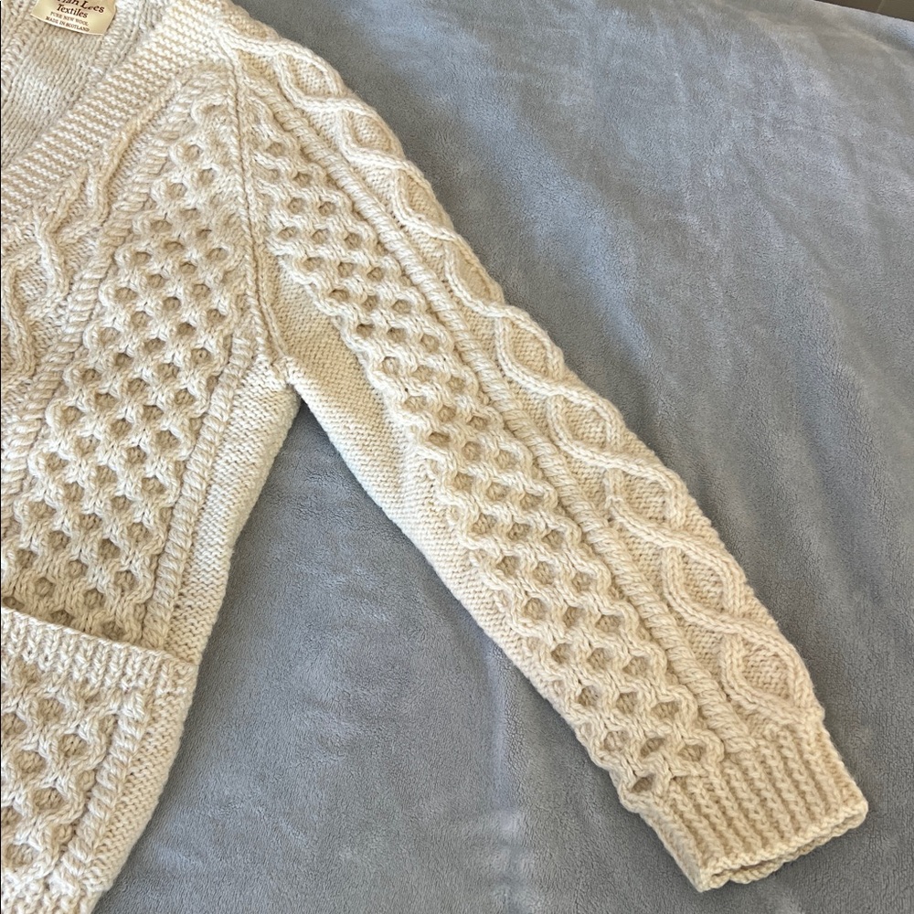Brian Lees Textiles pure new wool made in Scotland cream cardigan sweater - Picture 3 of 7